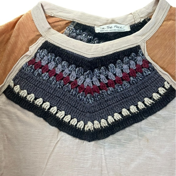 We the Free Free People XS Spring Bound Crochet Yoke Linen Blend Top Boho Hippie - Picture 3 of 10
